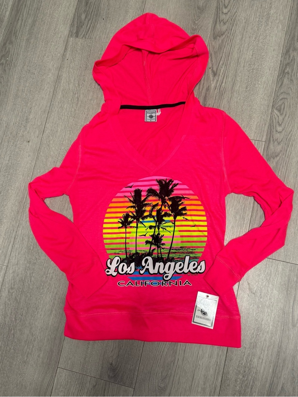 Exist Los Angeles Graphic Hooded Pullover Fluo Fuschia Pink 697